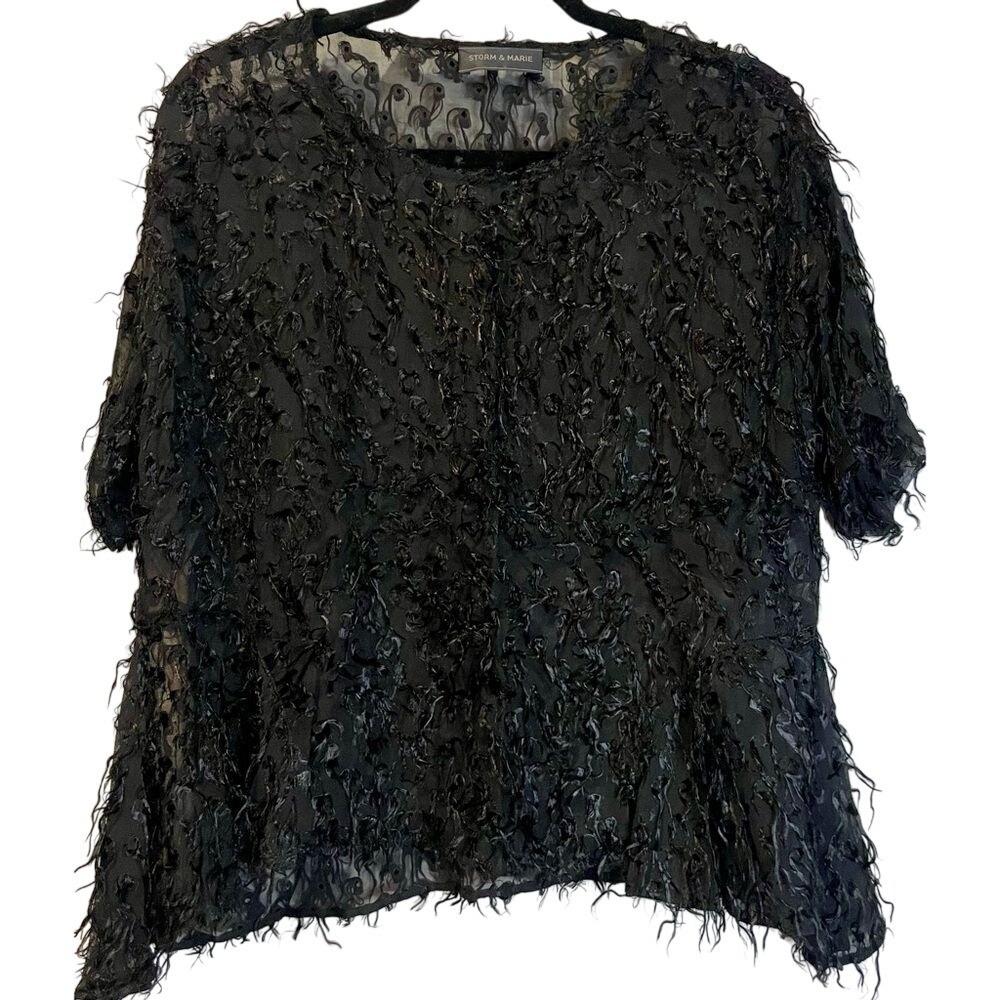 Storm &‎ Marie Statement Black Silk Flowy Delicate Top Boho Chic Frilly Size XL